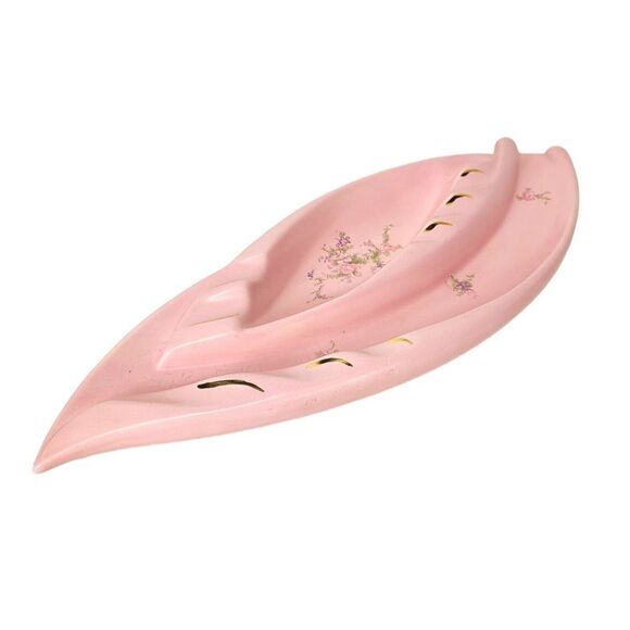 Vintage MCM 50s Atomic Pink Floral Ceramic Large Centerpiece Ashtray Mid-Century - Picture 4 of 13